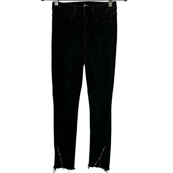 Paige Black Hoxton Ankle Peg Skinny Jeans Denim Mid Rise Frayed Hem Womens 24 - Picture 2 of 8